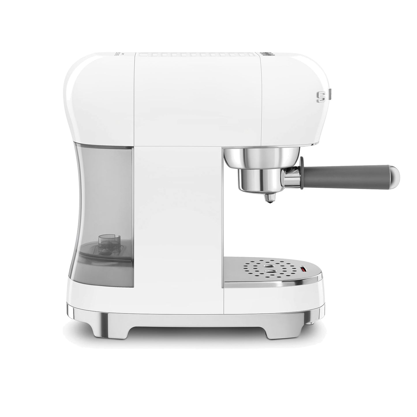 Smeg Manual Espresso Coffee Machine ECF00WHUS in white, three-quarter front-right view