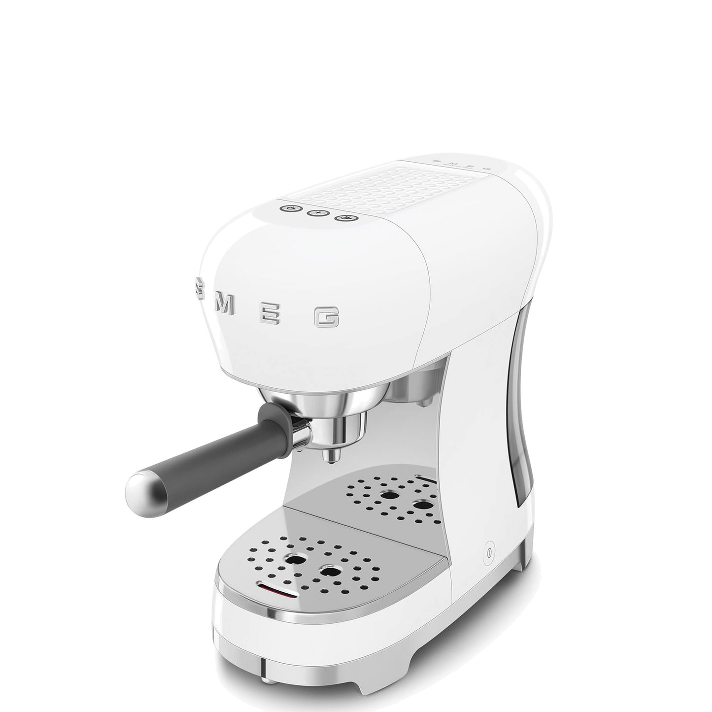 Smeg Manual Espresso Coffee Machine ECF00WHUS in white, three-quarter angled view