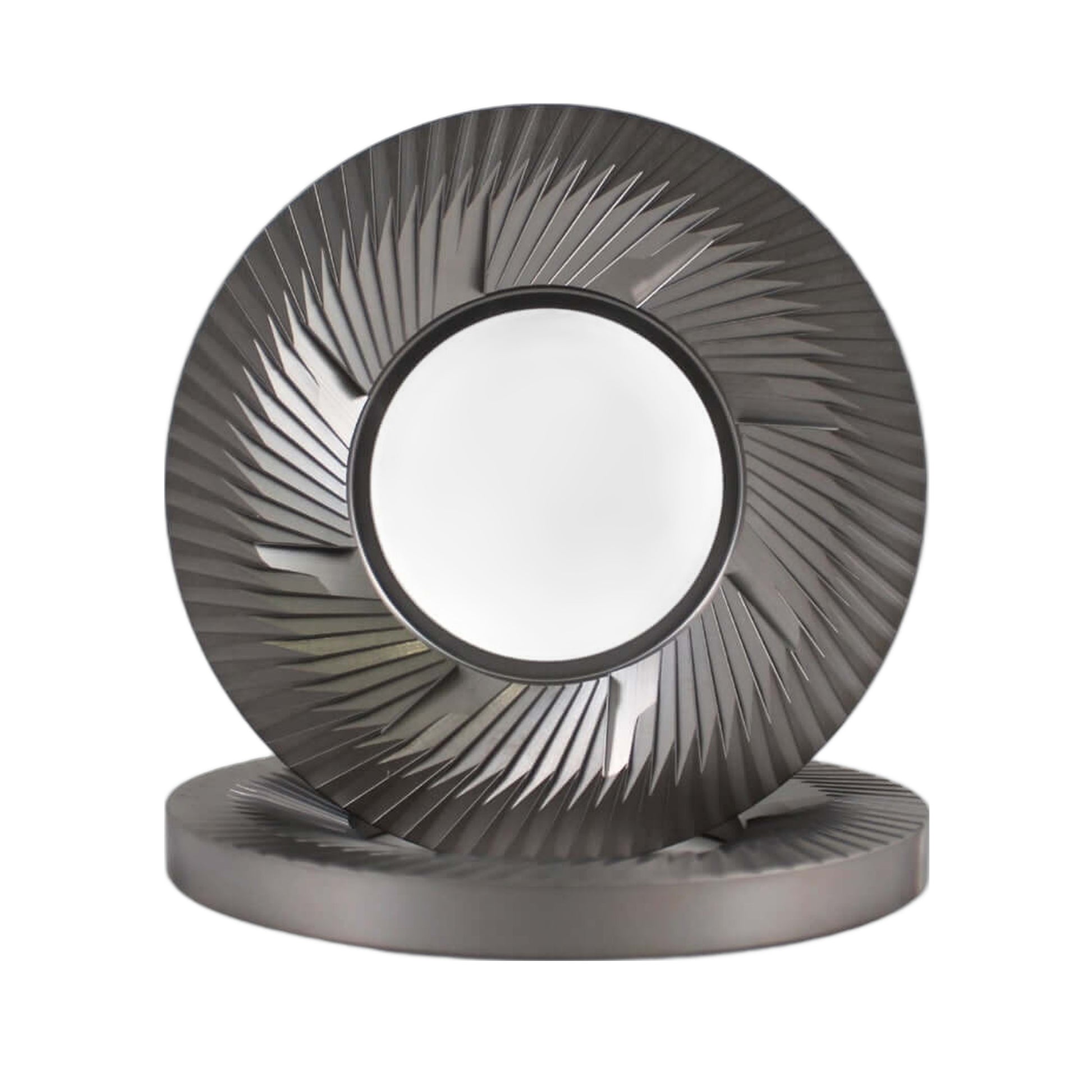 SSP 102mm Flat Burrs - Blind Mount in silver knight, front view
