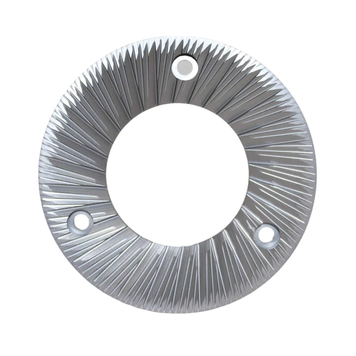 SSP 115mm Flat Burrs in silver knight, pair three-quarter view