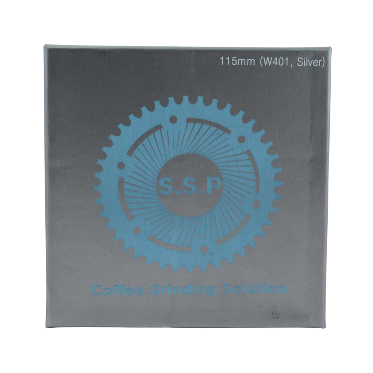 SSP 115mm Flat Burrs in silver knight, retail packaging
