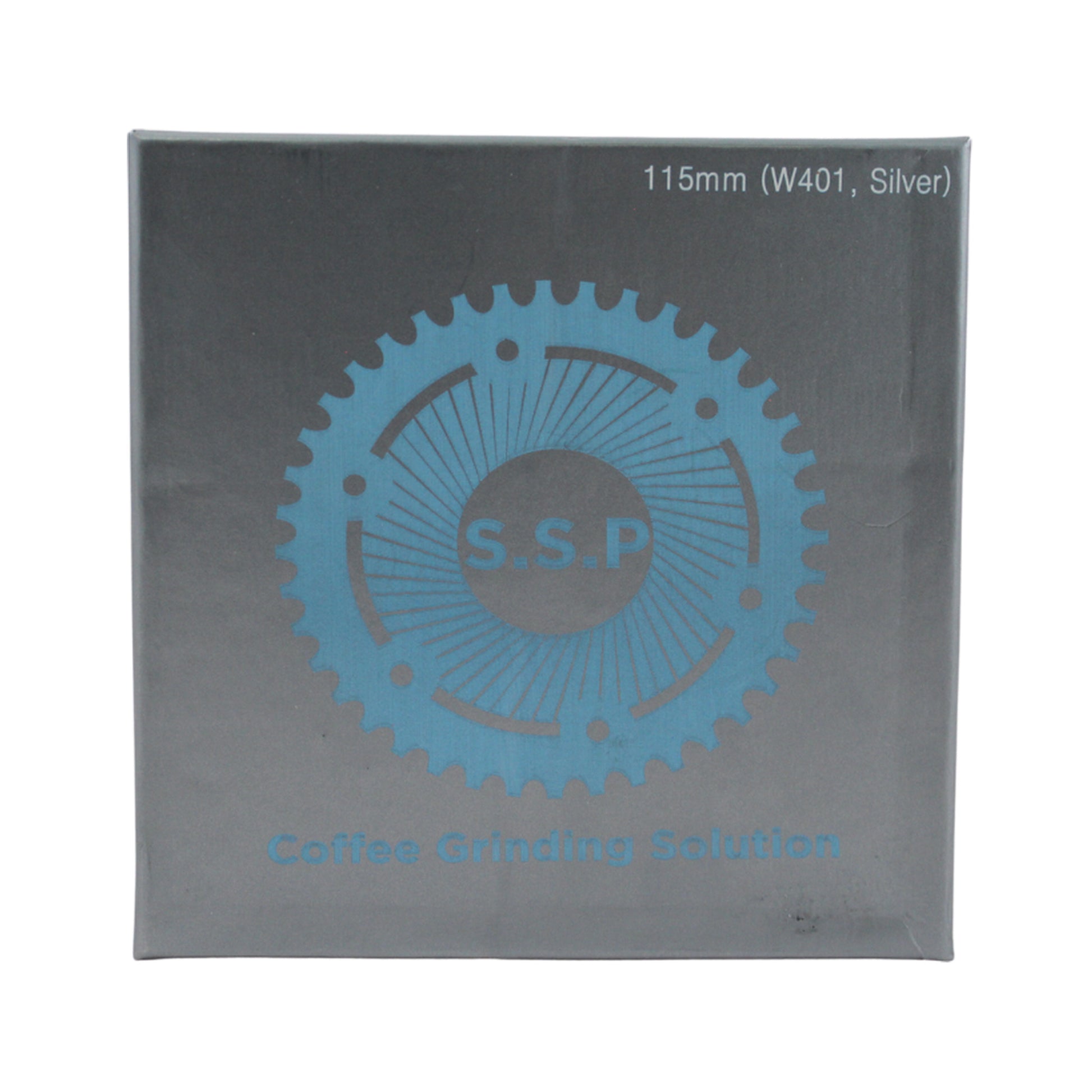 SSP 115mm Flat Burrs in silver knight, retail packaging