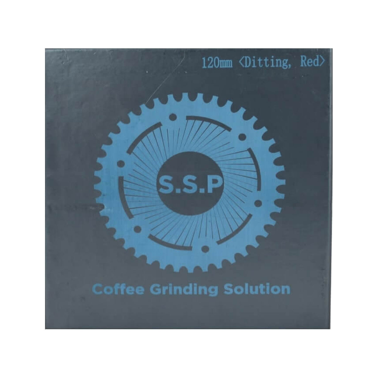 SSP 120mm Flat Burrs in red speed, retail packaging