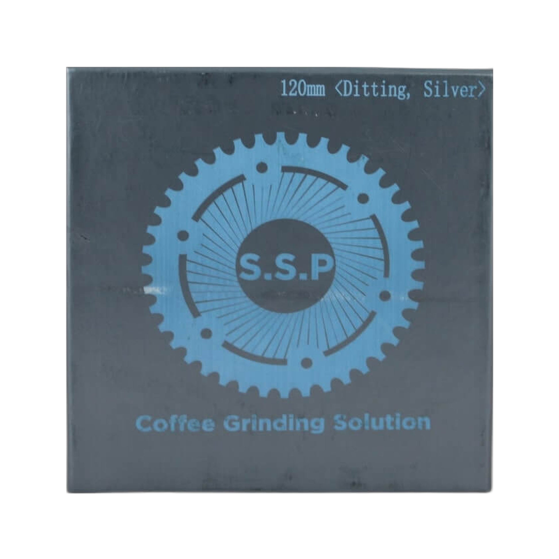 SSP 120mm Flat Burrs in silver knight, retail packaging