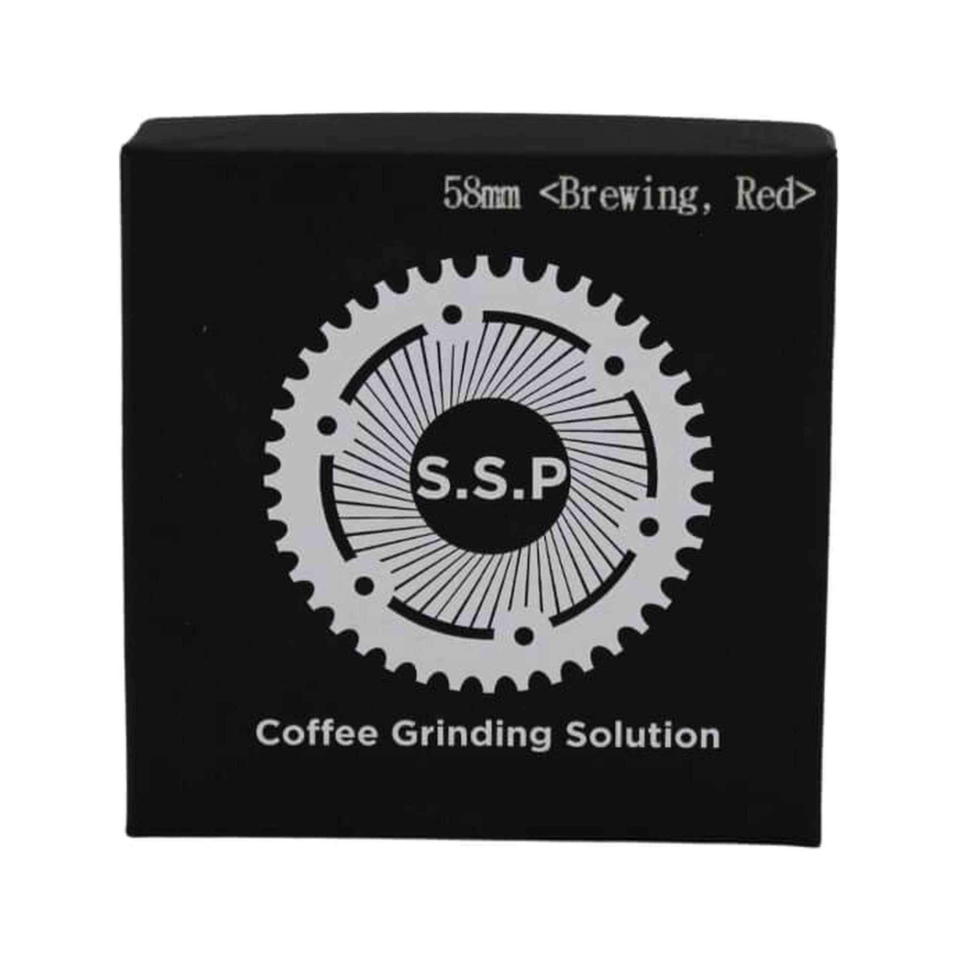 SSP 58mm Flat Burrs in red speed, retail packaging