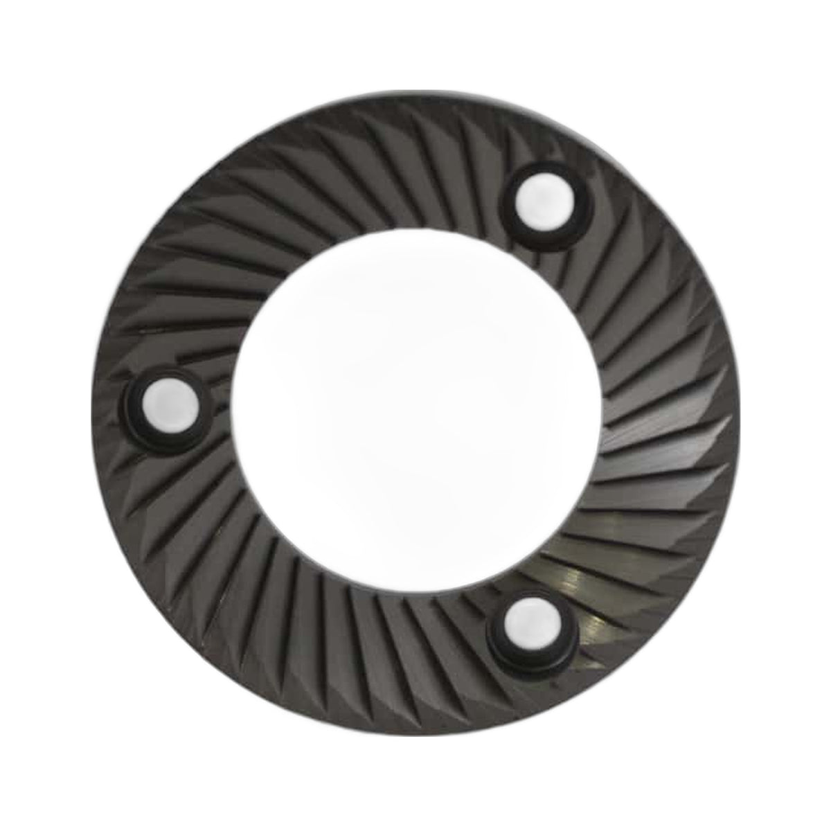 SSP 58mm Flat Burrs in silver knight, front view