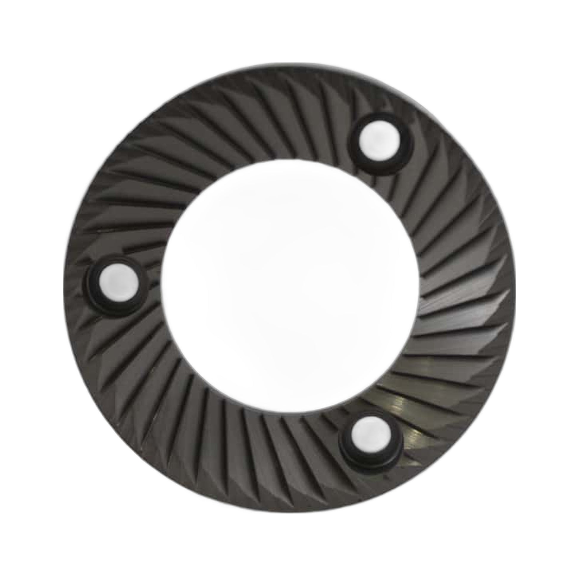 SSP 58mm Flat Burrs in silver knight, front view