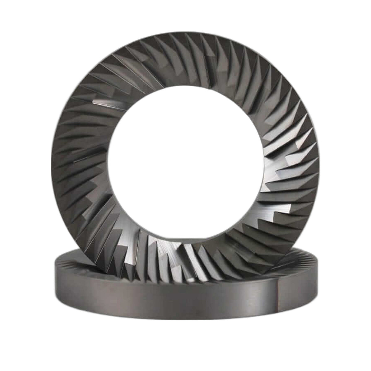 SSP 64mm Flat Burrs - Blind Mount in silver knight, front view