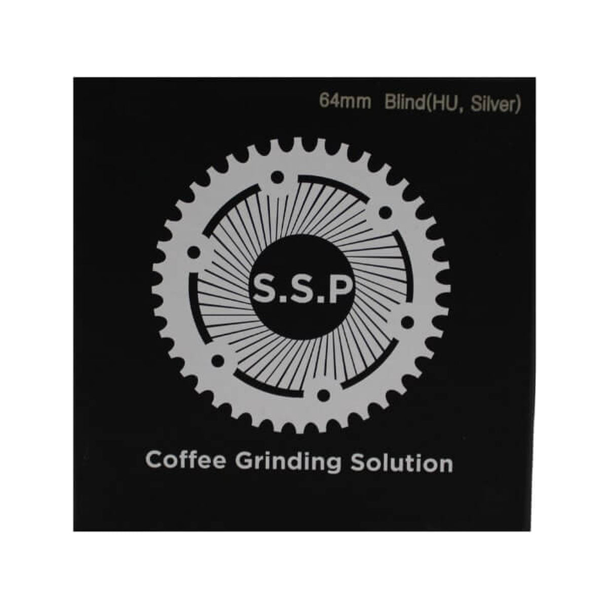 SSP 64mm Flat Burrs - Blind Mount in silver knight, retail packaging