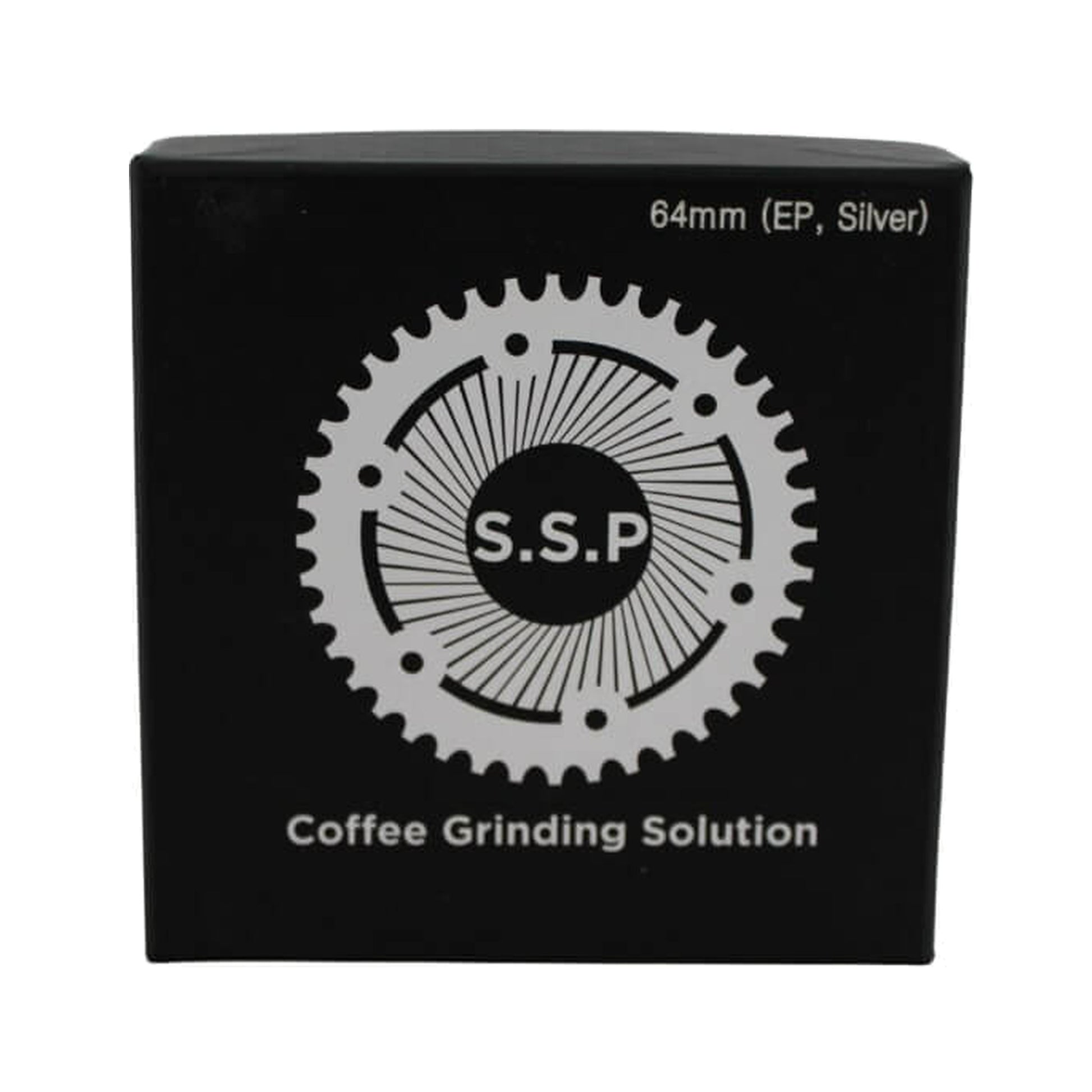 SSP 64mm Flat Burrs in silver knight, retail packaging