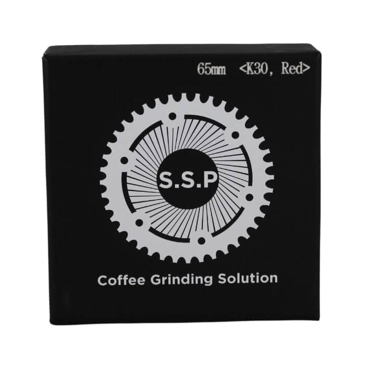 SSP 65mm Flat Burrs in red speed, retail packaging