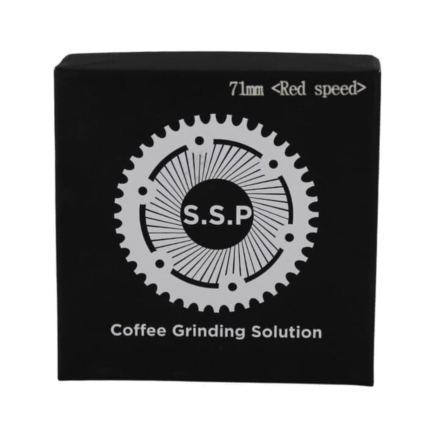 SSP 71mm Flat Burrs in red speed, retail packaging