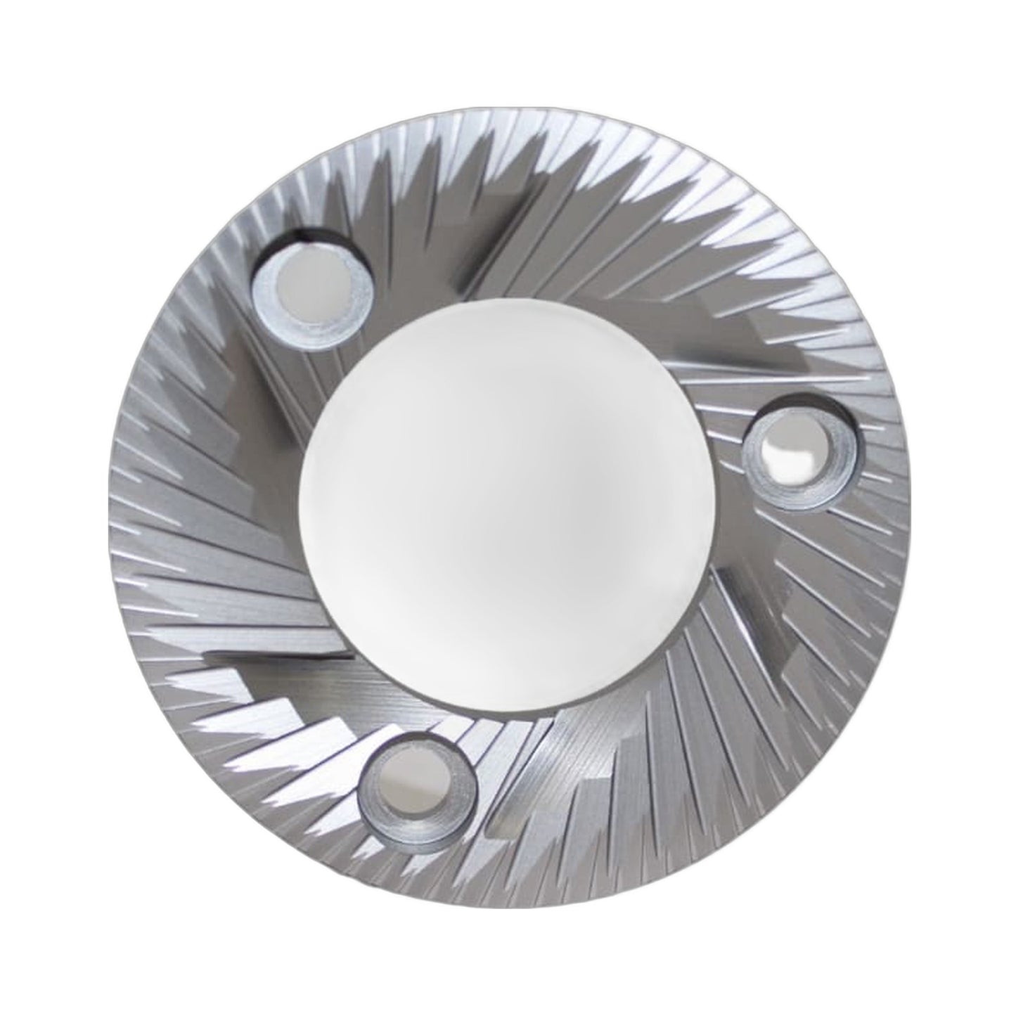 SSP 71mm Flat Burrs in silver knight, front view
