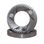 SSP 71mm Flat Burrs in silver knight, pair three-quarter view