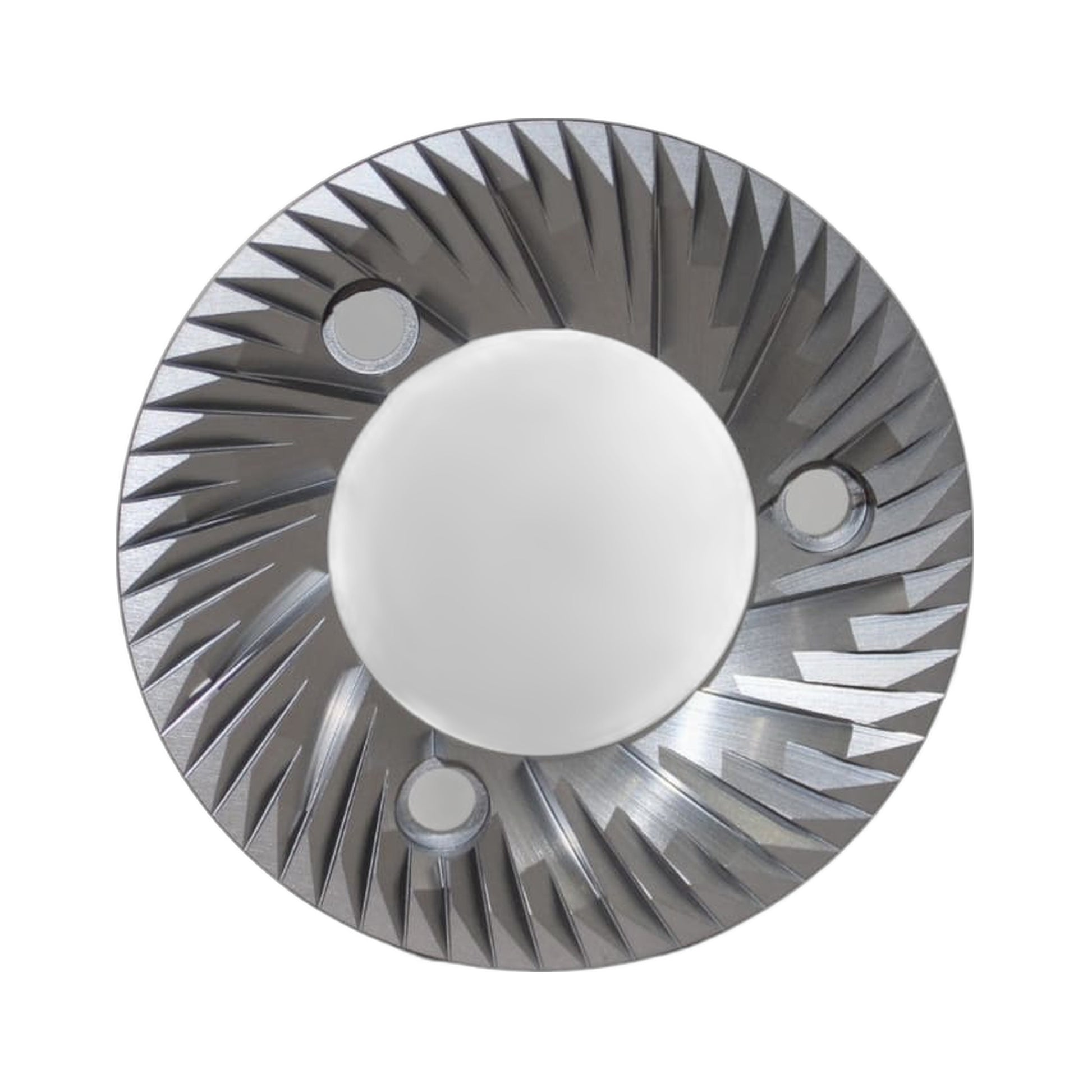 SSP 74mm Flat Burrs in silver knight, front view