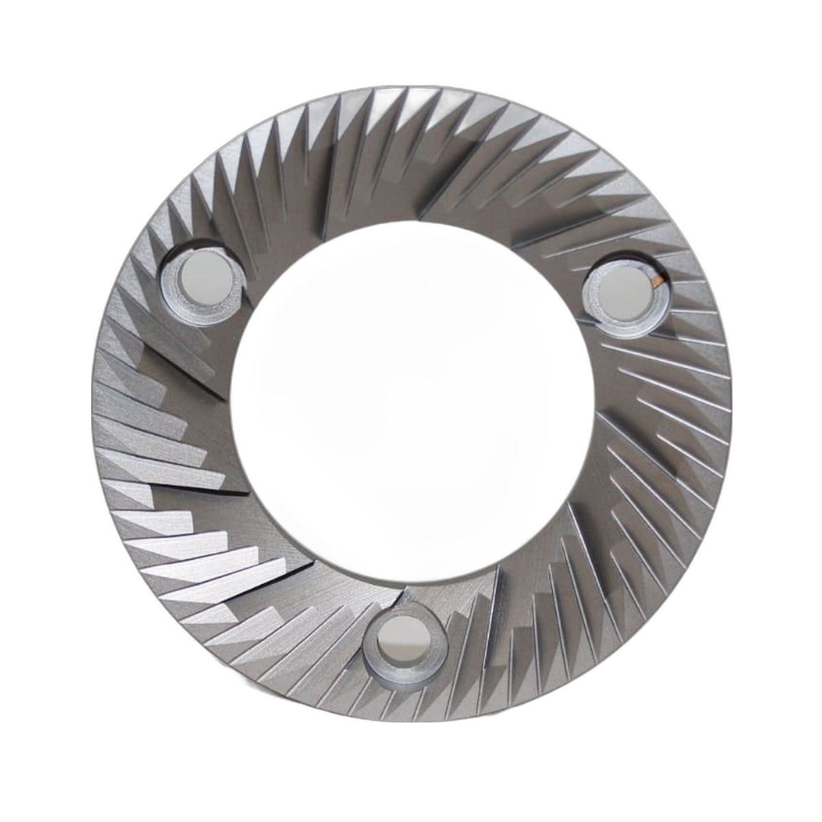 SSP 75mm Flat Burrs in silver knight, front view
