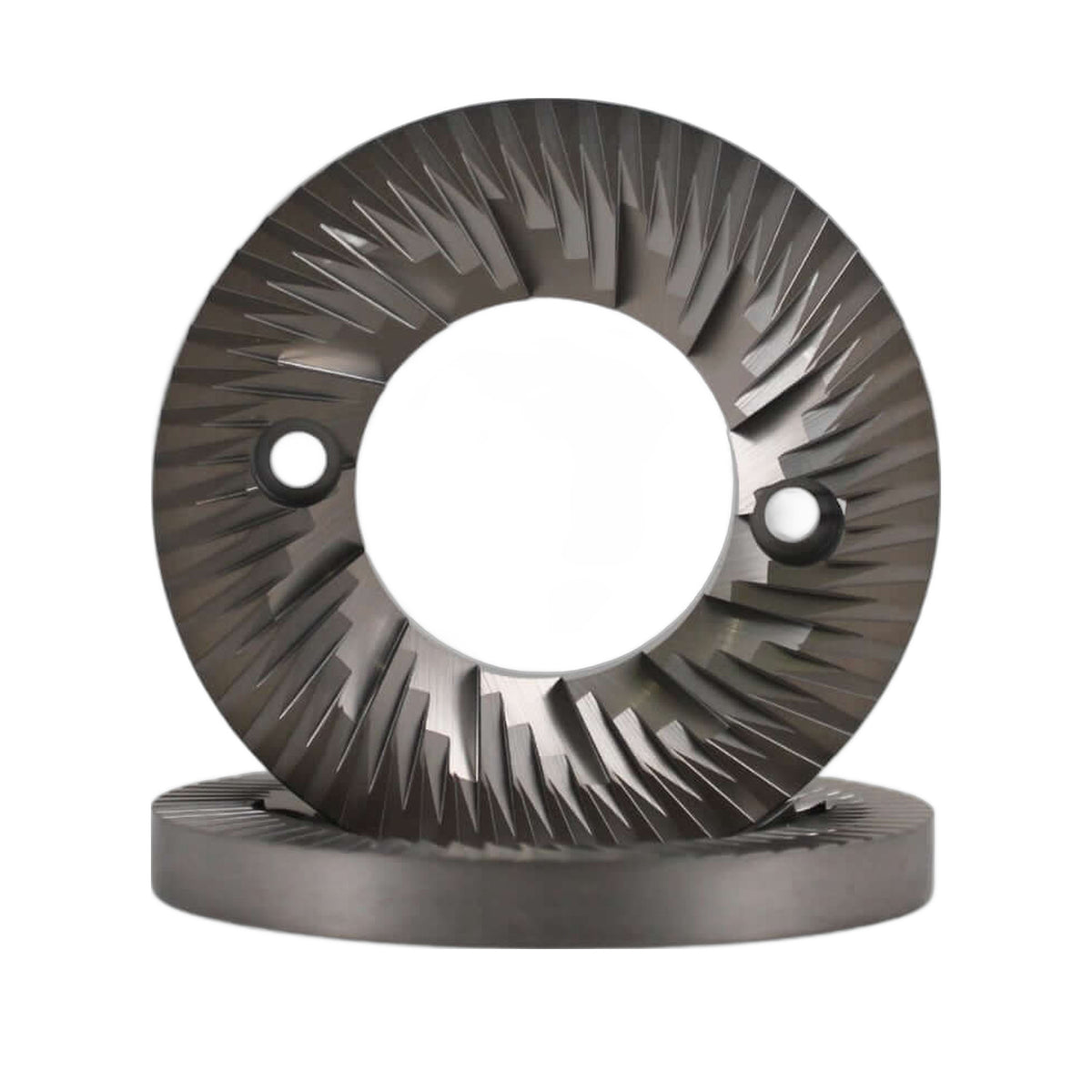 SSP 78mm Flat Burrs in silver knight, front view