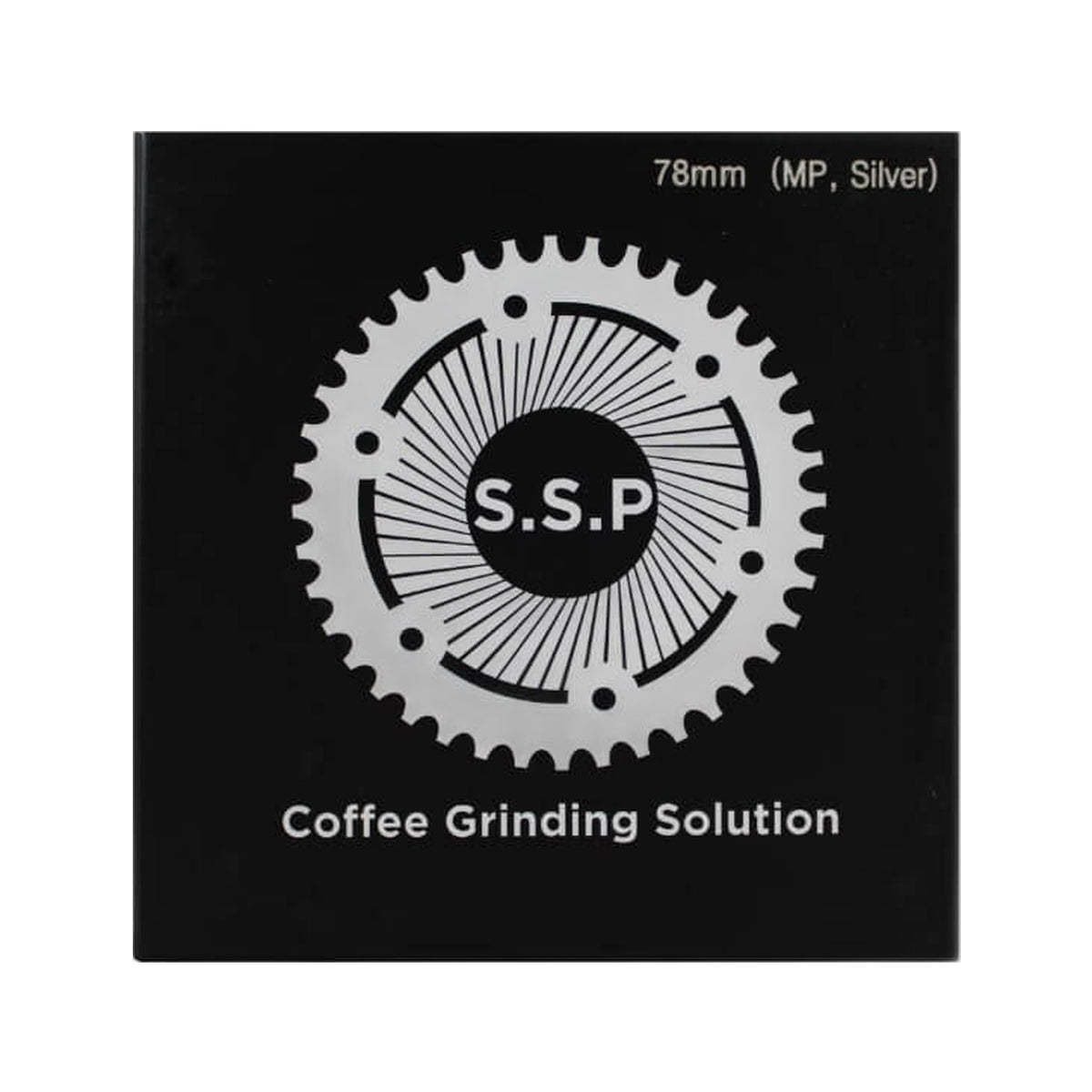 SSP 78mm Flat Burrs in silver knight, retail packaging