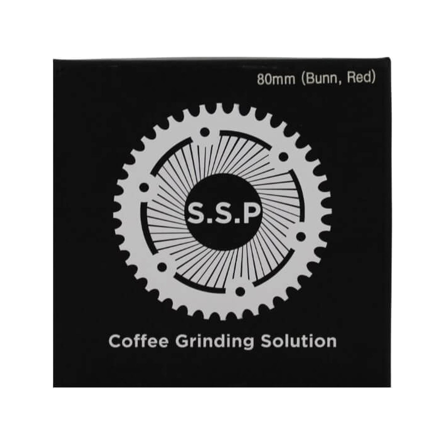 SSP 80mm Flat Burrs in red speed, retail packaging