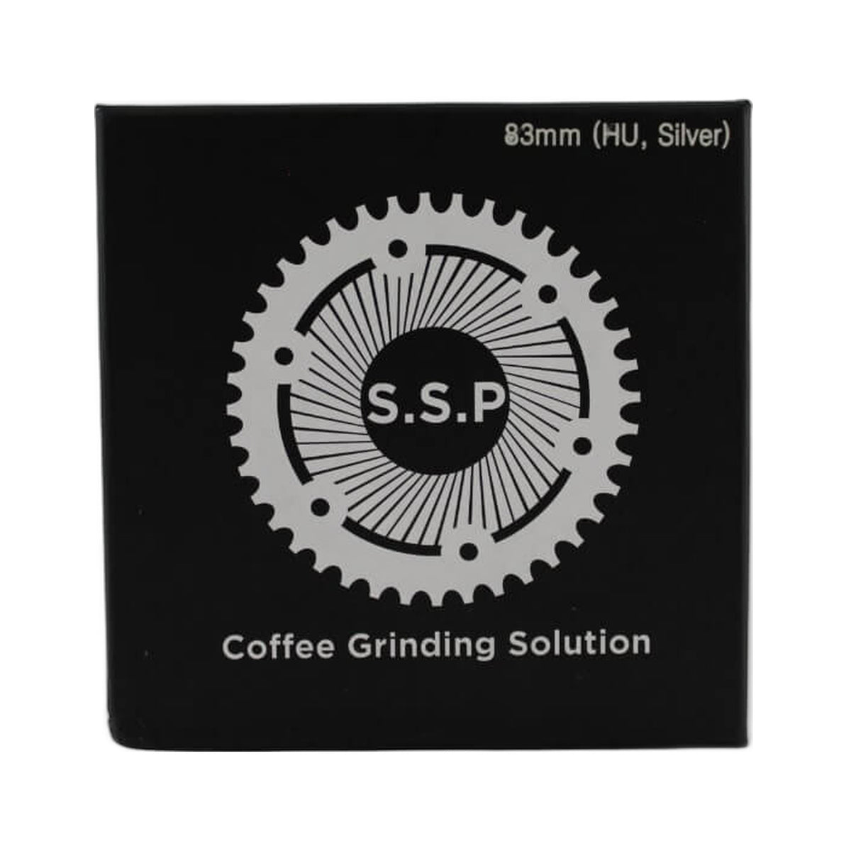 SSP 83mm Flat Burrs in silver knight, retail packaging