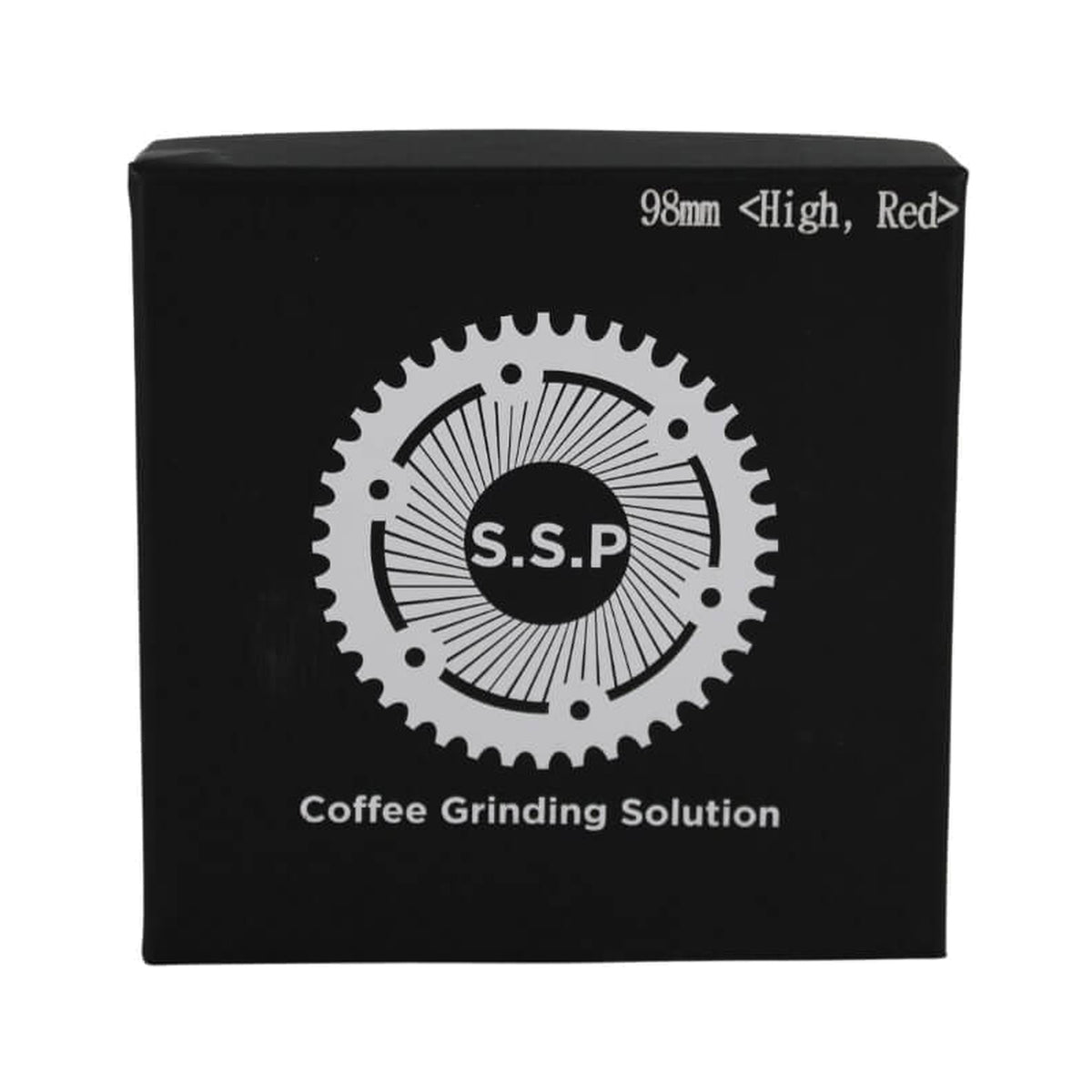 SSP 98mm Flat Burrs in red speed, retail packaging