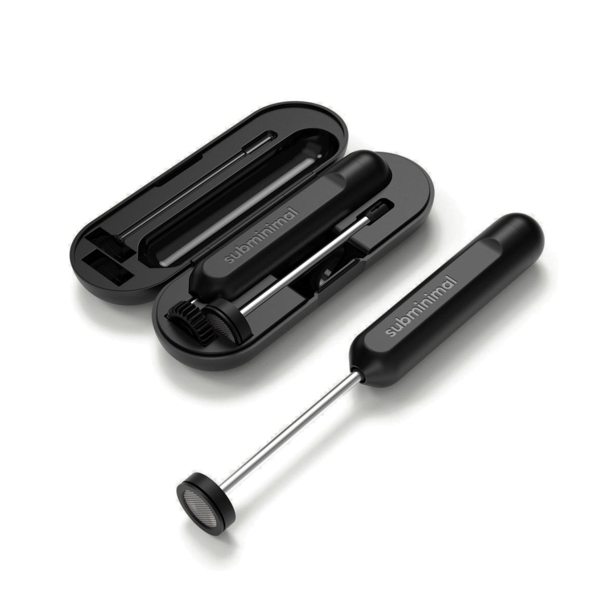 Subminimal NanoFoamer GO in black with its matching open carry case and impellers