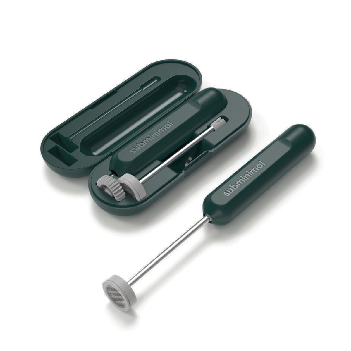 Subminimal NanoFoamer GO in forest with its matching open carry case and impellers