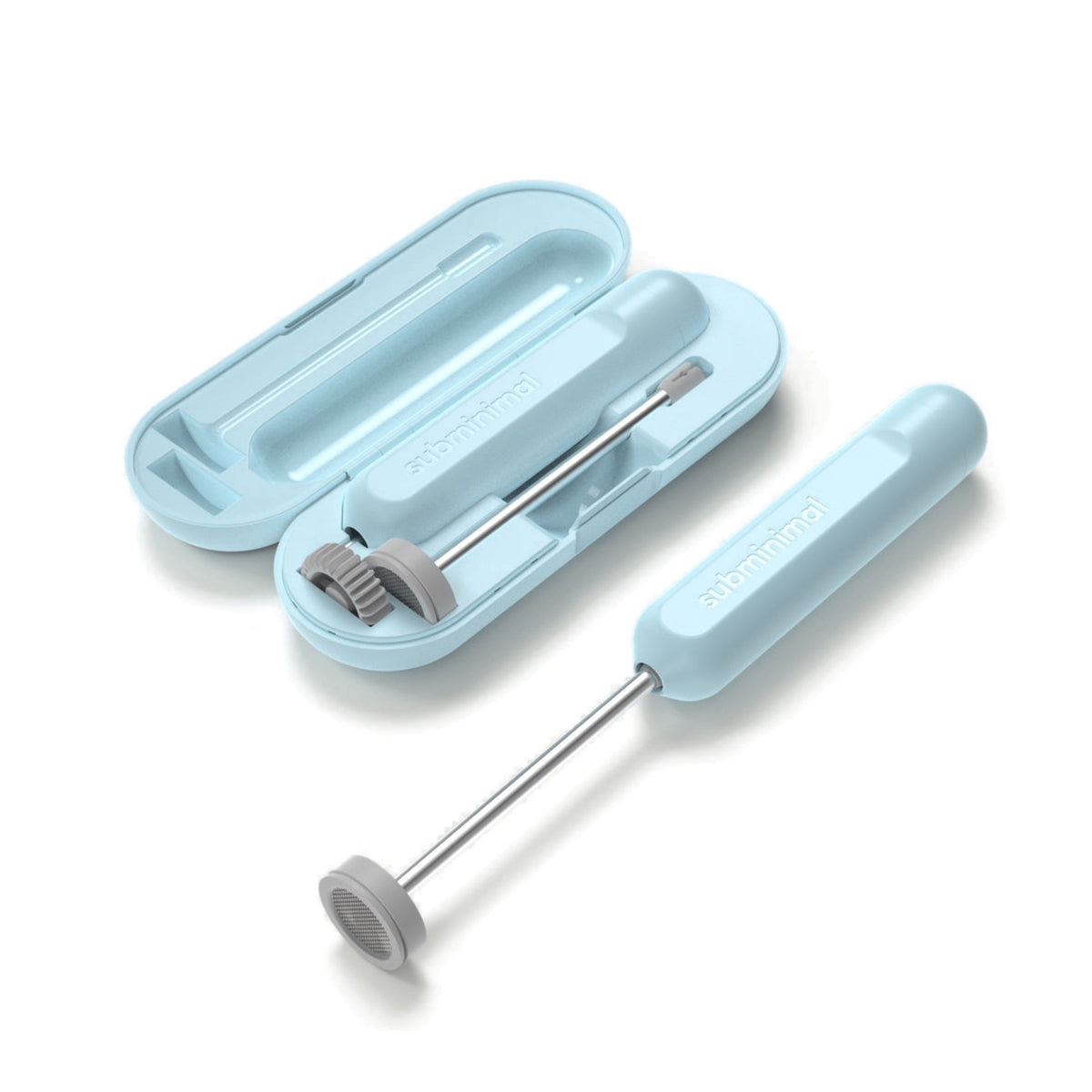 Subminimal NanoFoamer GO in sky with its matching open carry case and impellers